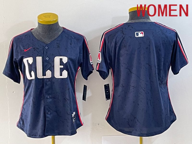 Women Cleveland Indians Blank Blue City Edition Nike 2024 MLB Jersey style 7